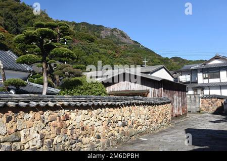 Tombai Wall Alleys - Historical walls made from the waste of discarded fire-resistant bricks (tombai), architectural detail in Arita town of Kyushu is Stock Photo