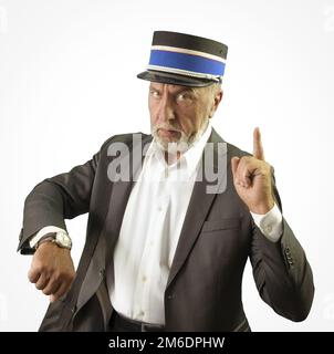 The conductor warns the passenger about the time of departure of the train. PNG Stock Photo
