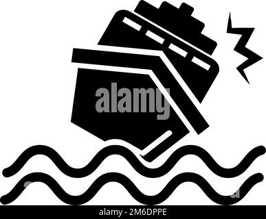 Sinking ship silhouette icon. Ship in collision. Editable vector. Stock Vector