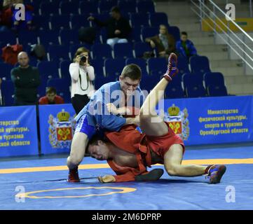 Orenburg, Russia - October 25-26, 2019: Boys competitions Self-defense without weapons in the Champi Stock Photo