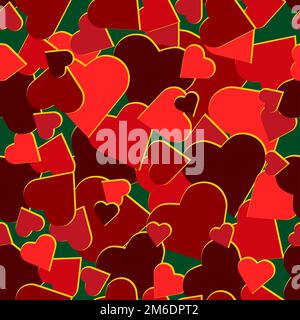 Valentine day red hot hearts camo background, vector seamless pattern Stock Photo