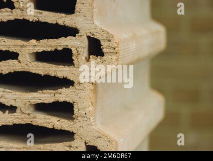 Samples of hollow bricks. factory products. Stock Photo