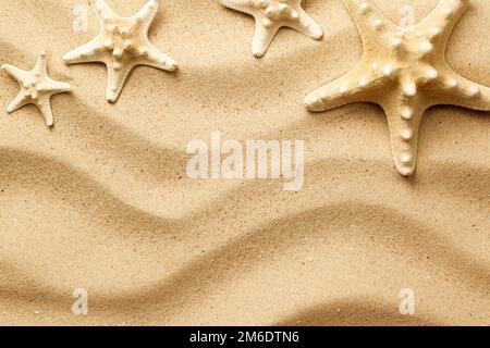 Starfishes On Sand Background Stock Photo