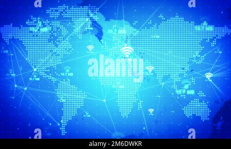 Abstract world map news corporate background.Business digital network presentation.Global cyber technology concept. Stock Photo