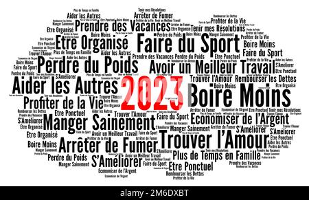 Resolutions 2023 word cloud in French language Stock Photo