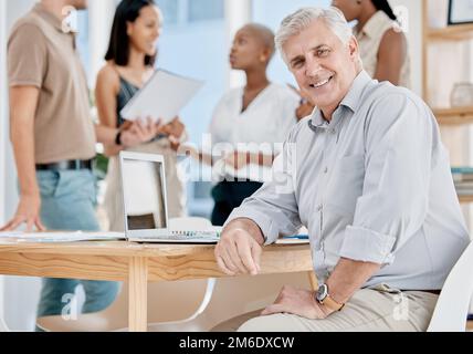 Business leader, happy portrait of CEO in office with vision and motivation in senior management for corporate team. Leadership, success and confident Stock Photo