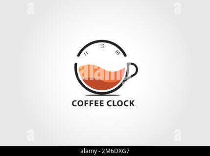 coffee cup clock time concept logo design template Stock Vector