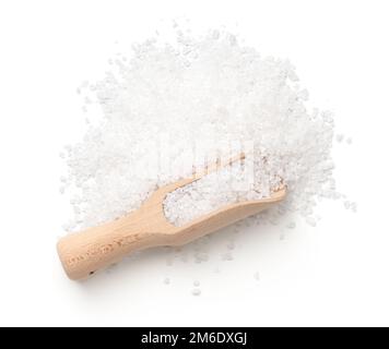 Coarse Salt With Wooden Scoop Isolated Stock Photo
