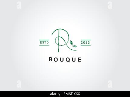 R letter calligraphy minimal monogram emblem style vector logo with leaf. Stock Vector