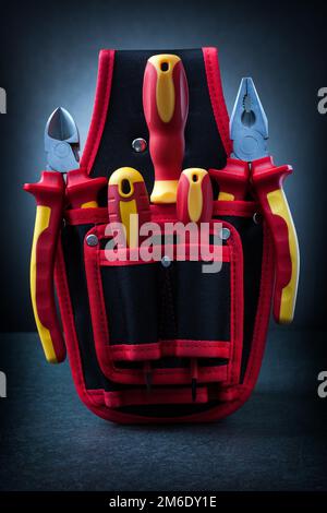 red construction tools on black background Stock Photo