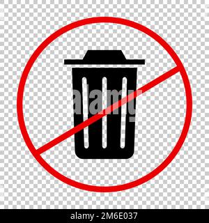 Dustbin forbidden icon. Trash can ban sign. Editable vector. Stock Vector