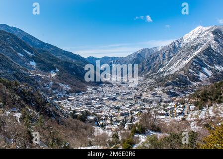 Cityscape in Winter of Andorra La Vella, Andorra. Stock Photo