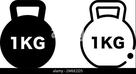1KG weight icon set. Kettlebell silhouette icon set. Kilogram. Editable vector. Stock Vector