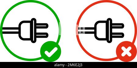 Outlet use permitted and outlet unavailable icon set. Outlet failure. Editable vector. Stock Vector