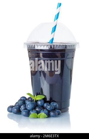 Blueberry smoothie fruit juice drink blueberries in a cup isolated on white Stock Photo