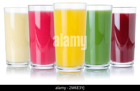 Fruit juice smoothies fruits orange drinks collection glass isolated on white Stock Photo
