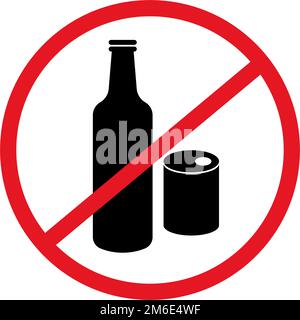 Alcohol prohibited icon. Alcohol not allowed icon. Bottle and can silhouette icon. Editable vector. Stock Vector