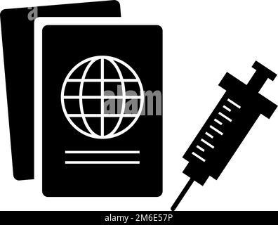 Passport and syringe silhouette icon. Vaccine certificate. Vector. Stock Vector