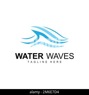 Water Wave Logo, Deep Sea Vector, Maritime Background Template Design Stock Vector