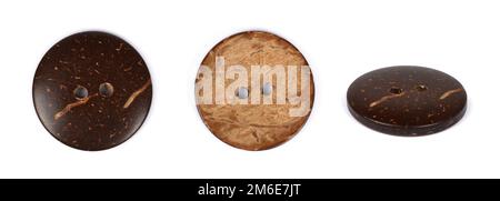 Wood natural buttons isolated, white background Stock Photo