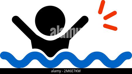 Icon of a person drowning in the sea. Accident at sea. Editable vector. Stock Vector