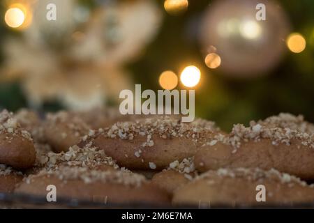 Traditional honey macaroons. Greek Christmas traditional dessert. Traditional cookies. Stock Photo