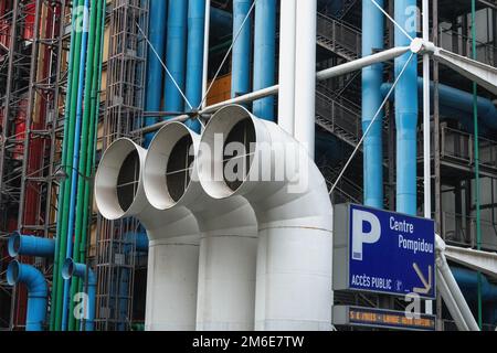 Pompidou Centre,  the first major example of an 'inside-out' building in architectural history, Stock Photo