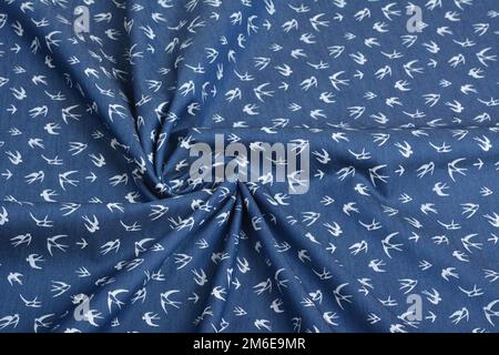 Blue fabric texture, closeup, background Stock Photo