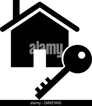 House and key silhouette icon. Home security. Editable vector. Stock Vector