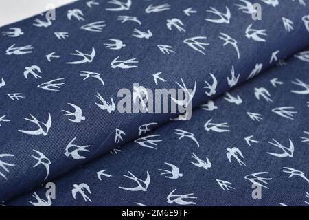 Blue fabric texture, closeup, background Stock Photo