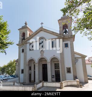 Ourém Santarém Portugal - 08 09 2022: Front facade view at the Church of Our Lady of Mercies, or Nossa Senhora das Misericórdias church, inside at the Stock Photo