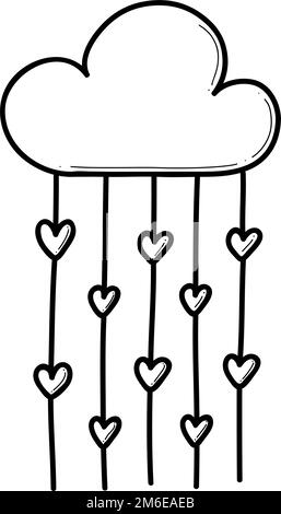 Hand drawn cloud raining with hearts doodle vector illustration. Stock Vector