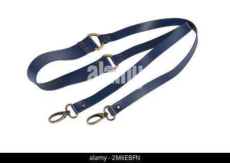 Leather belt with carbine and metal accessories isolated on white Stock Photo