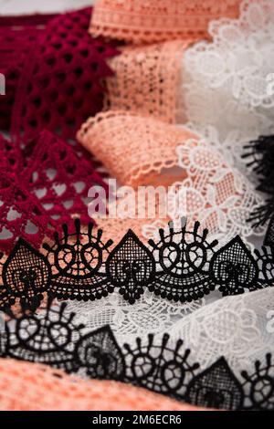 Gentle luxury quality guipure, lace fabric. use for sew clothes linen decoration. Stock Photo