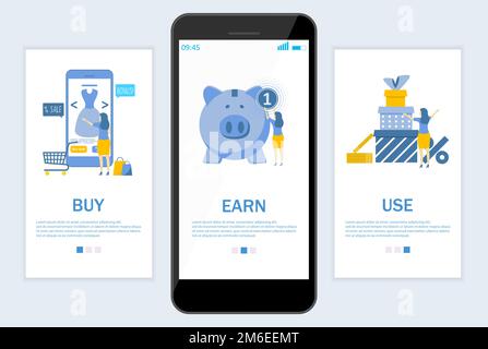 Earn cashback website and mobile app onboarding screens vector template Stock Vector