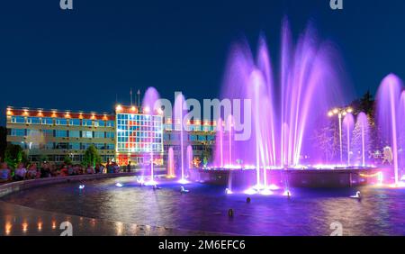 Anapa, Russia - July 17, 2020: A panoramic view after sunset on the building of the city administration of the Anapa resort and Stock Photo