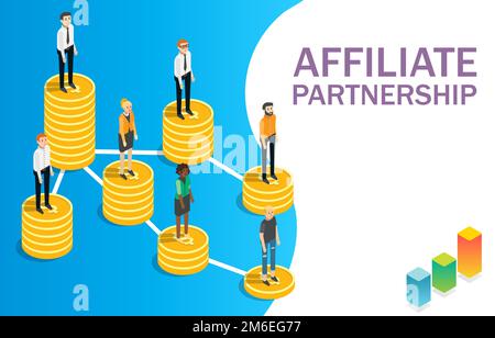 Affiliate partnership concept vector flat isometric illustration Stock Vector