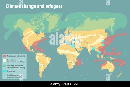 The climate change and environmental refugee world map Stock Photo