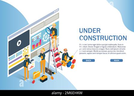 Under construction website page, web banner vector template Stock Vector