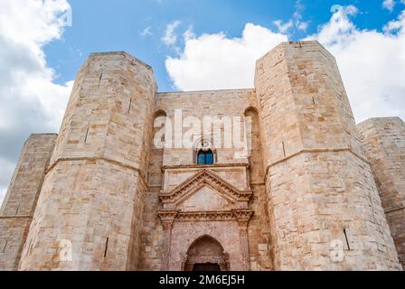 Exterior view of the octagonal Castel del Monte near Andria, Puglia, Italy, a 13th-century castle built by Emperor Frederick II. Unesco site. Stock Photo