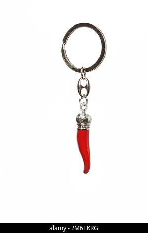 Key rings of various shapes, figures on a white background. Gift for Christmas, Easter, Valentine's Day, Holiday Stock Photo