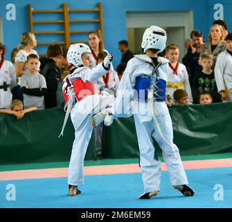 Orenburg, Russia - October 19, 2019: Boys compete in taekwondo At the Orenburg Open Taekwondo Champi Stock Photo