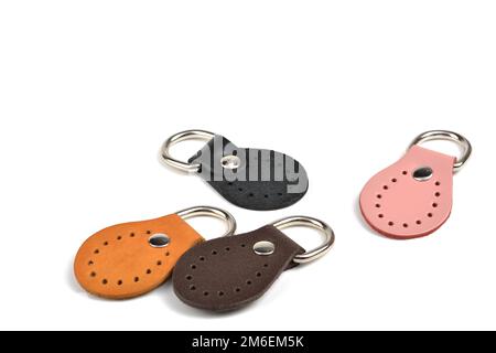Blank color leather key chain collection on isolated background with clipping path Stock Photo
