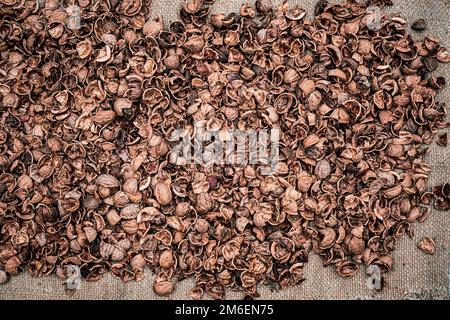 background with crushed walnut shells to be used as fertilizer for plants.  decomposing walnut shells release nutrients such as iron. zinc, potassium  Stock Photo - Alamy