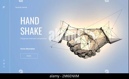 Handshake. Abstract illustration isolated on light background. Polygonal wireframe composition. Gesture hands. Development symbol. Plexus line Stock Vector
