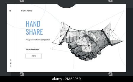 Handshake. Abstract illustration isolated on white background. Polygonal wireframe composition. Gesture hands. Development symbol. Plexus lines Stock Vector