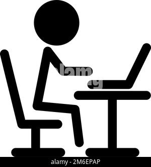 Pictogram of a person working on a computer. Editable vector. Stock Vector