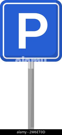 Parking sign and pole. Parking area. Car and bicycle parking. Editable vector. Stock Vector