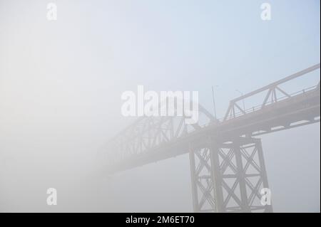 Non Exclusive: 04 January 2023 In Sylhet-Bangladesh: Keen Bridge in Sylhet in deep foggy winter morning in Sylhet, Bangladesh. Cold wave is blowing ac Stock Photo