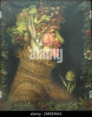 A vertical shot of the painting Allegorical Portrait: 'Summer' at Louvre Museum, Paris, France Stock Photo